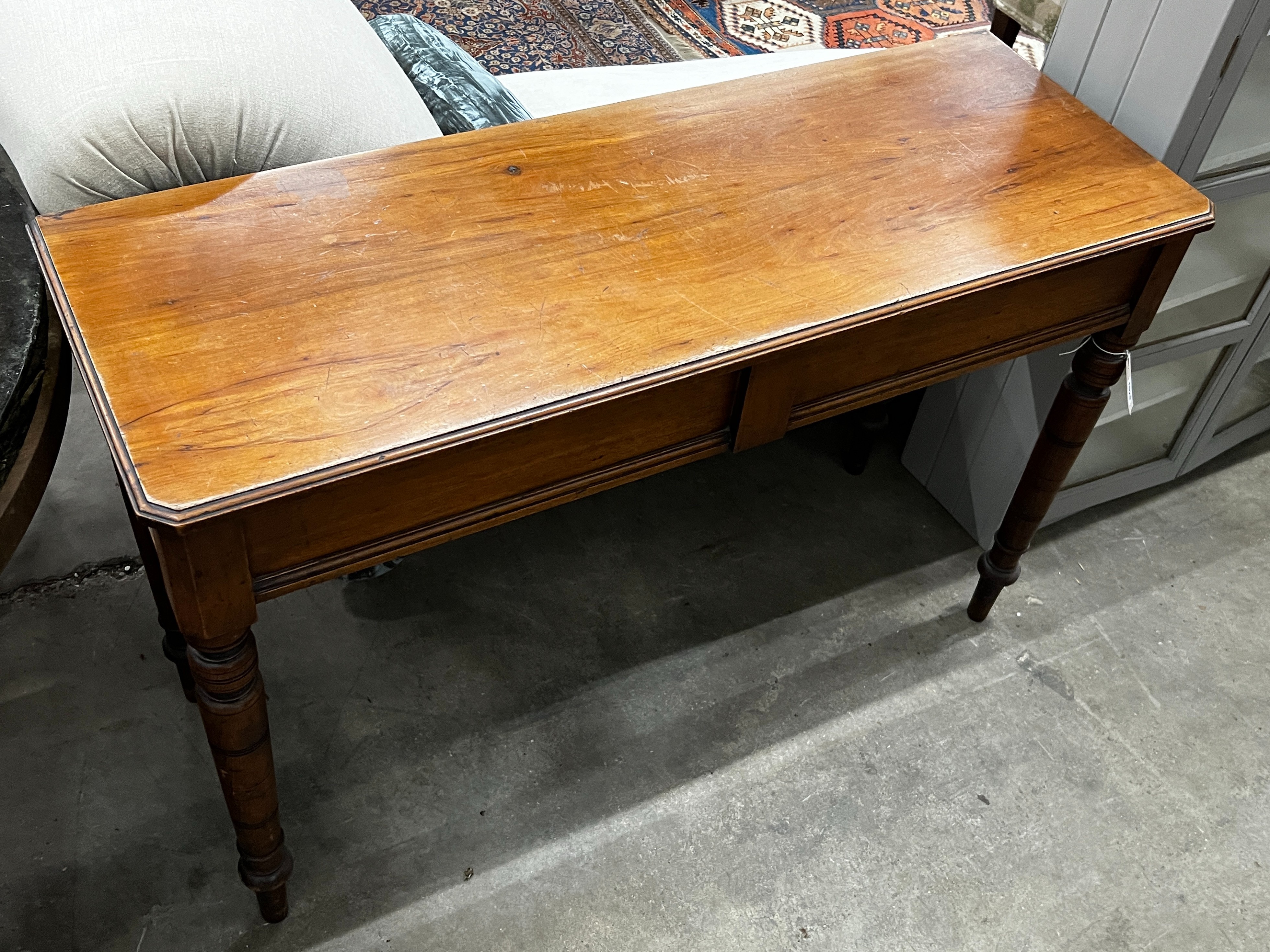 A Victorian mahogany console table, fitted end drawer, width 120cm, depth 43cm, height 77cm